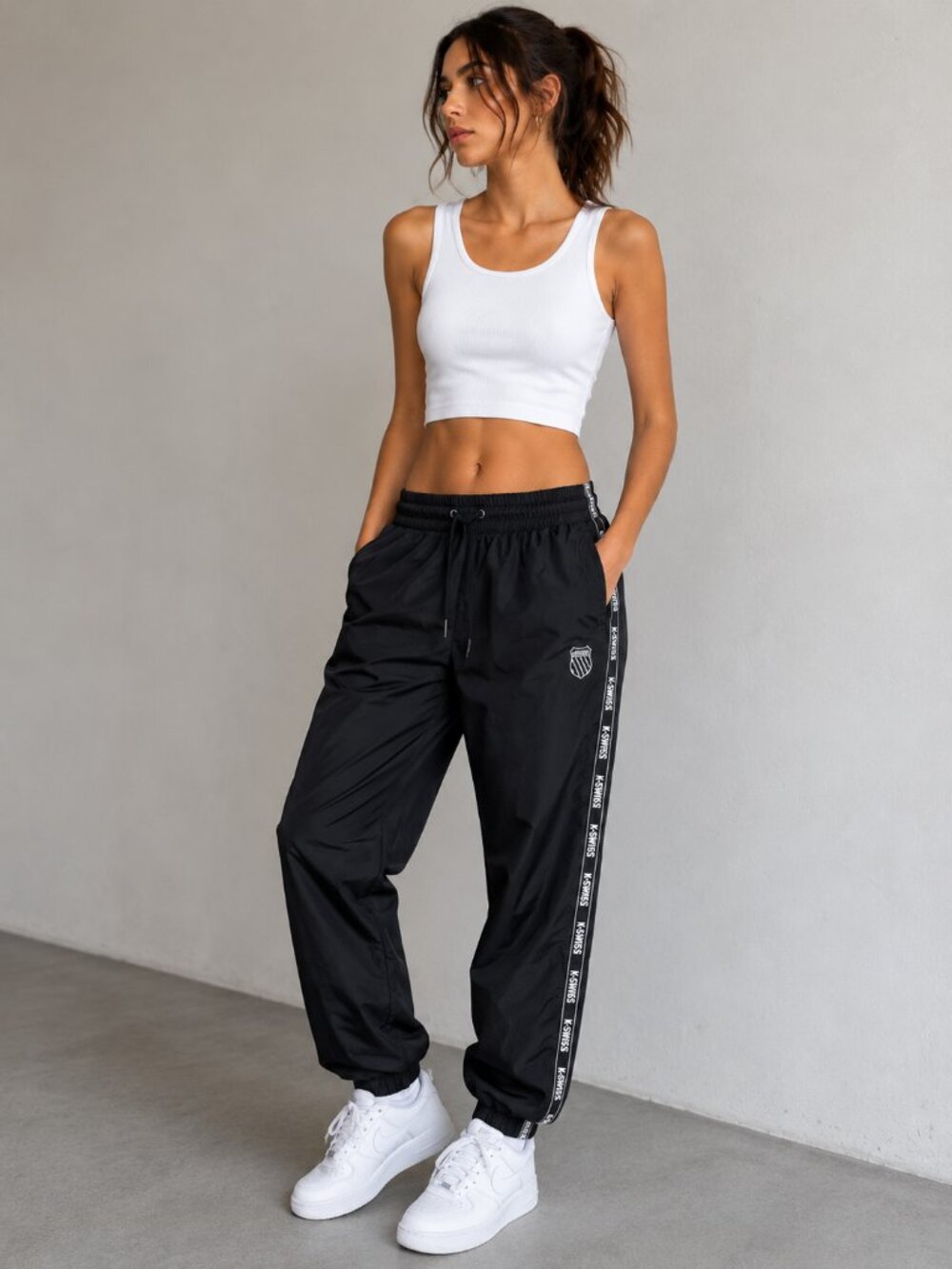 K-Swiss Track Pants Black Joggers Athletic Side Stripe Streetwear M